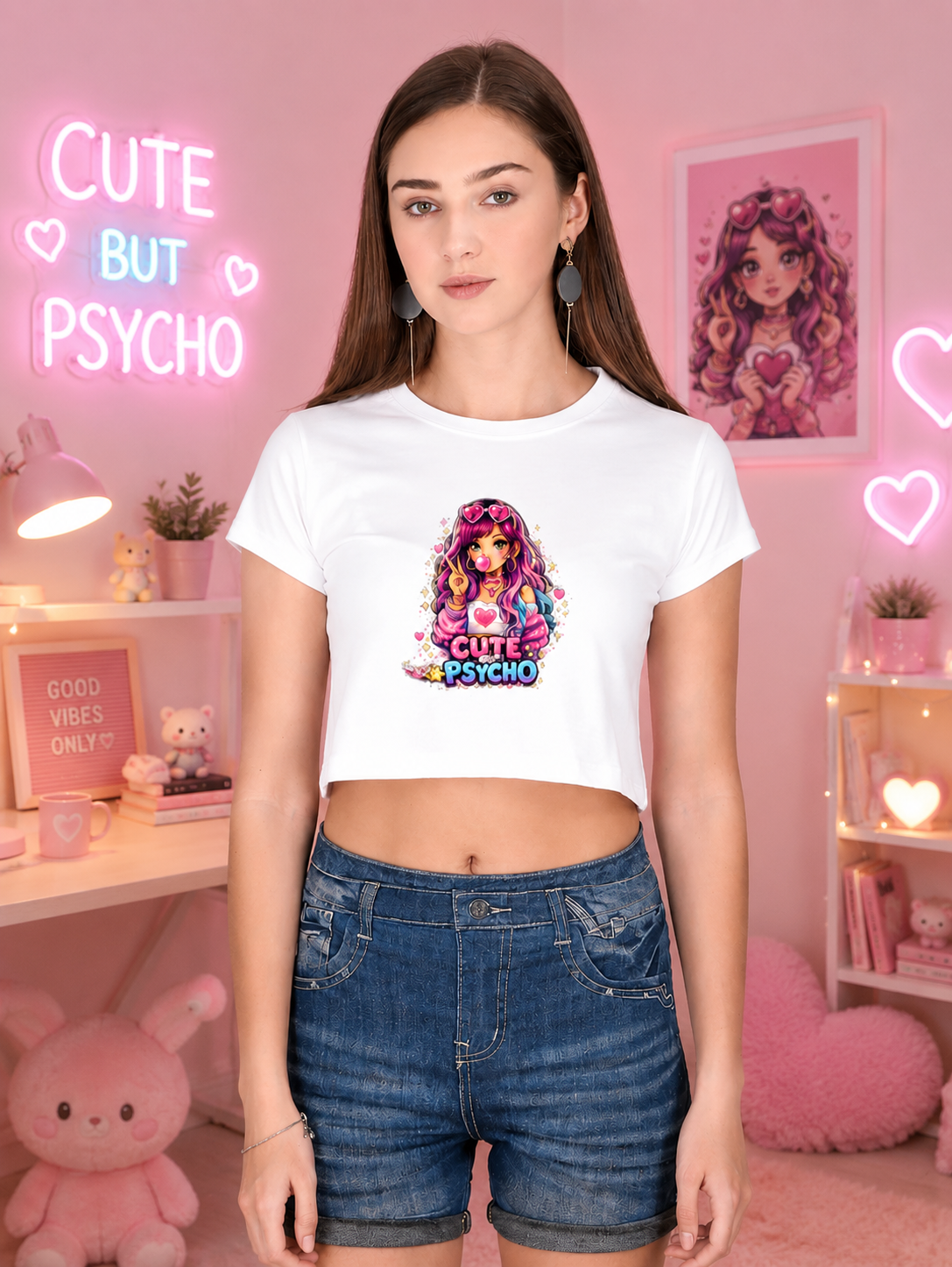 Cute But Psycho Women’s Crop Top – Gen Z Aesthetic Graphic Printed Cotton Crop Top