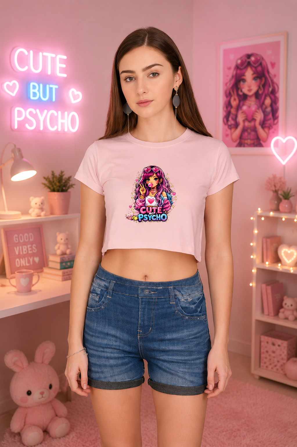Cute But Psycho Women’s Crop Top – Gen Z Aesthetic Graphic Printed Cotton Crop Top