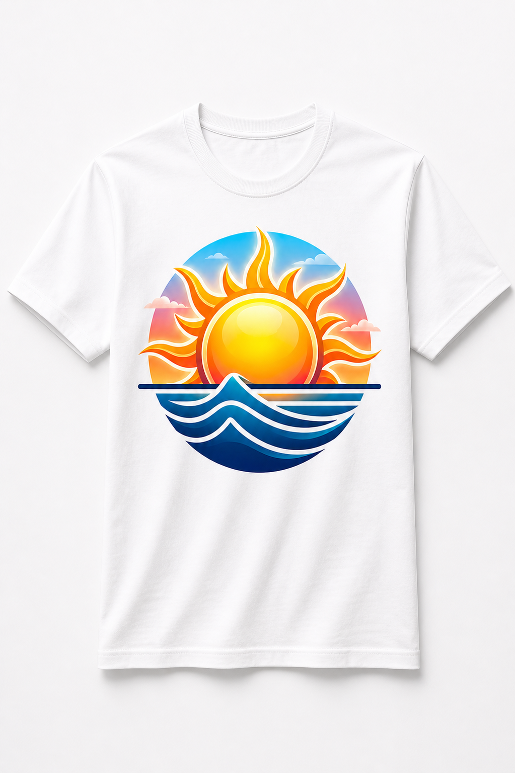 Sunset Waves Graphic T-Shirt | Summer Beach Vibes Tee | Unisex Classic Crew T-Shirt